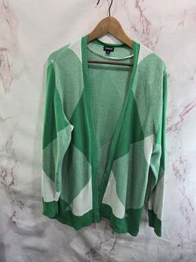 Torrid Cardigan Womens 2 2X Green White Diamond Sweater Lightweight Open